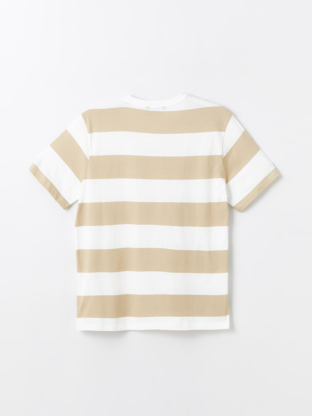 Ekru Bisiklet Yaka Kısa Kollu Çizgili Penye Erkek Tişört-6