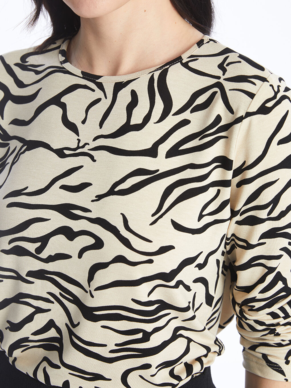 Crew Neck Patterned Long Sleeve Women's T-shirt -S4H107Z8-LQB