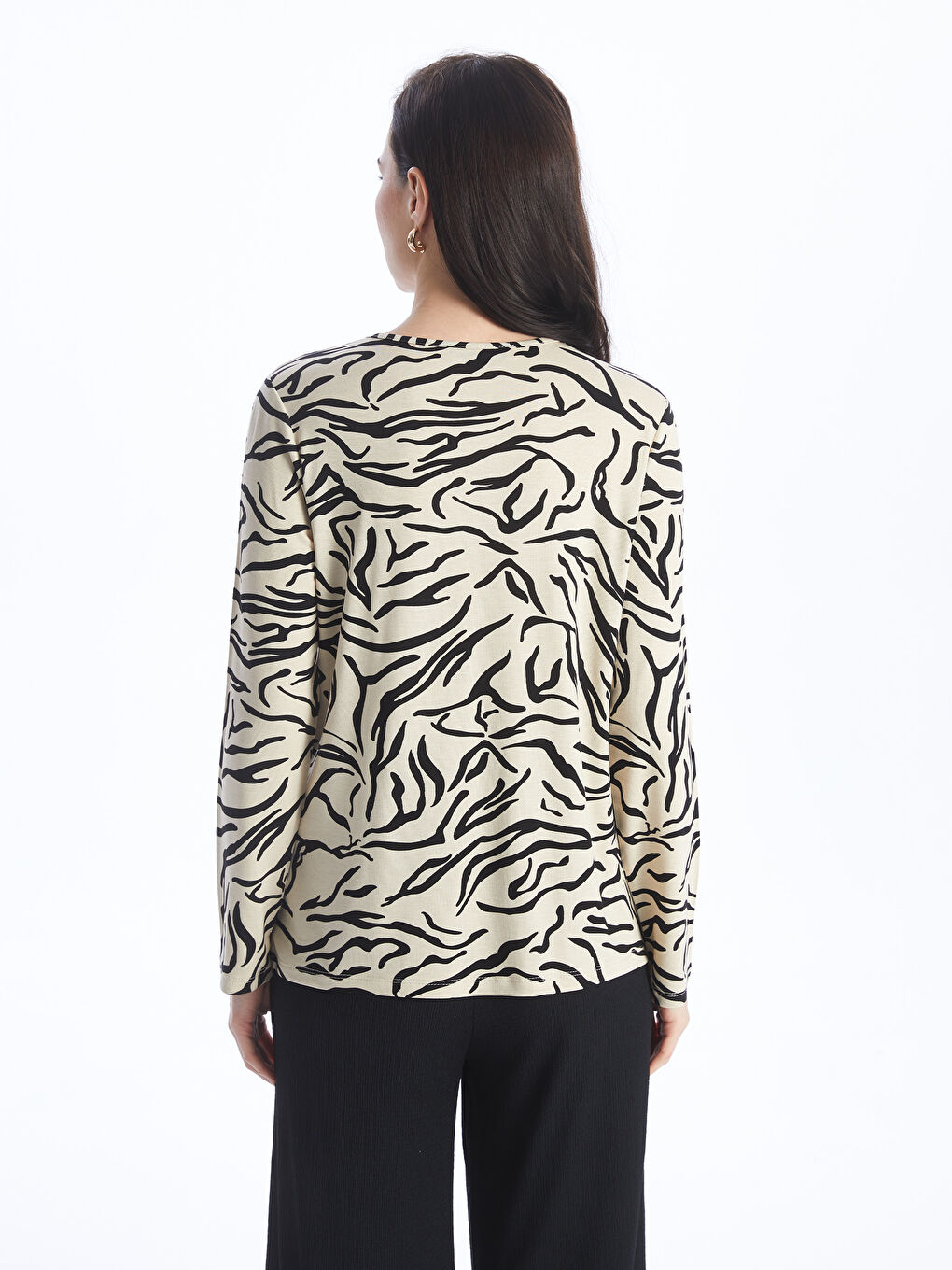 Crew Neck Patterned Long Sleeve Women's T-shirt -S4H107Z8-LQB