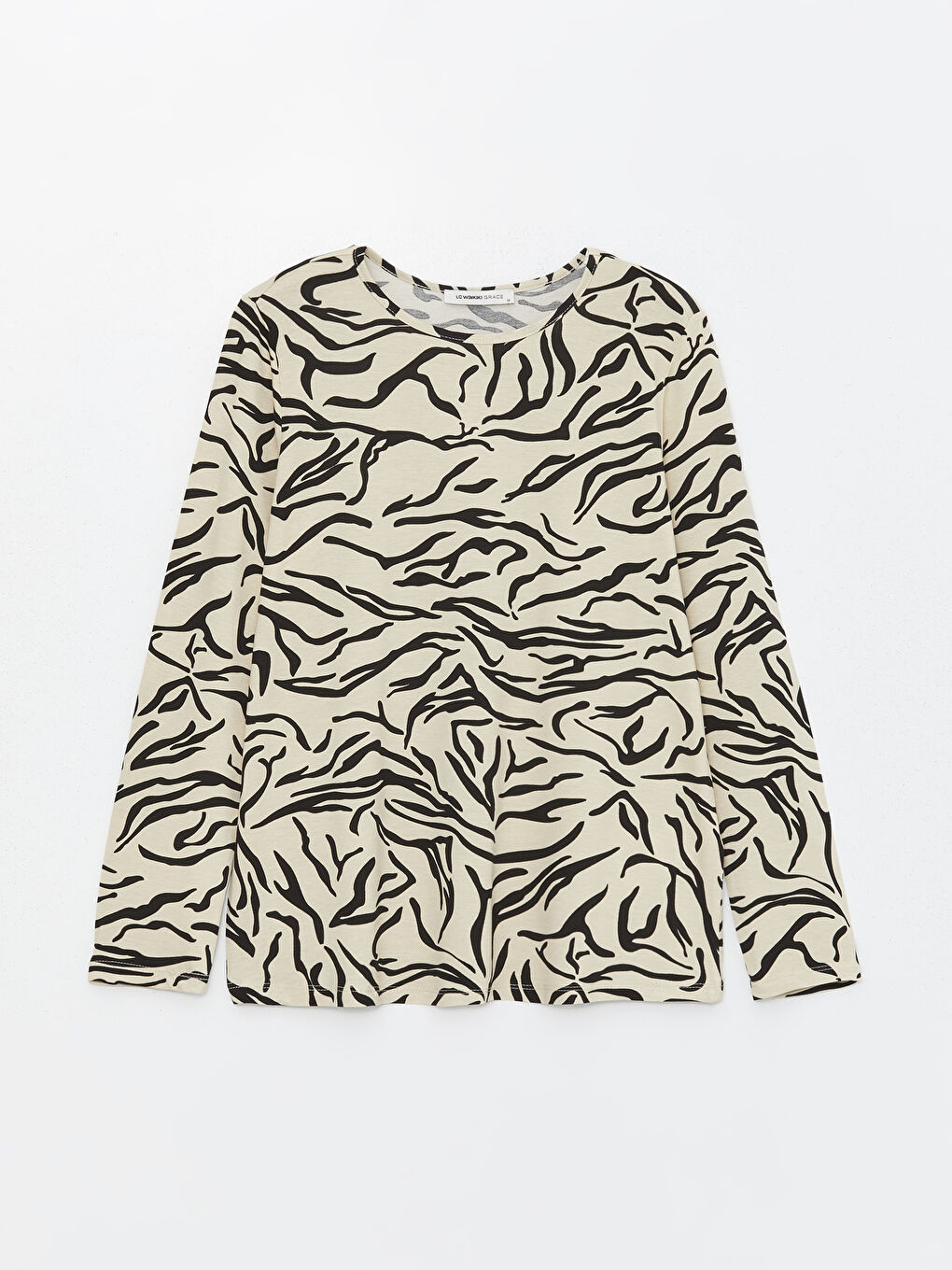 Crew Neck Patterned Long Sleeve Women's T-shirt -S4H107Z8-LQB