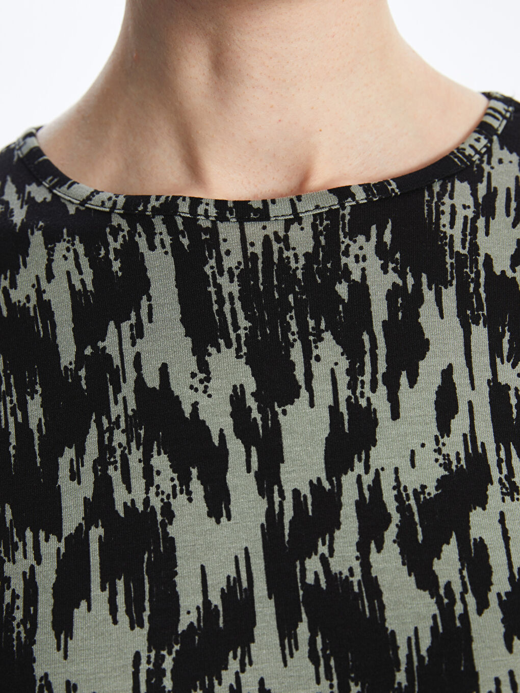 Crew Neck Patterned Long Sleeve Women's T-shirt -S4H107Z8-LRF