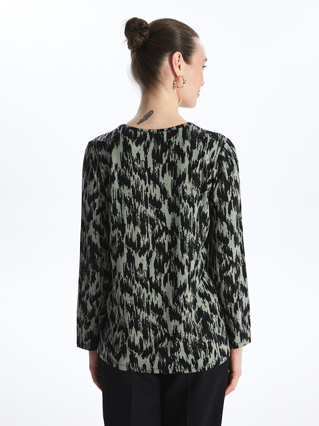 Crew Neck Patterned Long Sleeve Women's T-shirt -S4H107Z8-LRF