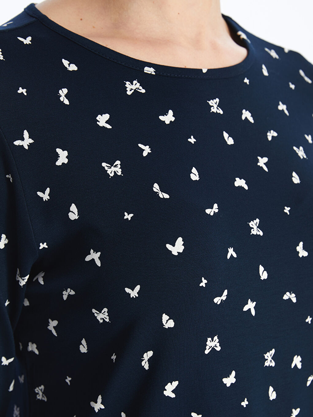 Crew Neck Patterned Long Sleeve Women's T-shirt -S4H107Z8-LSF