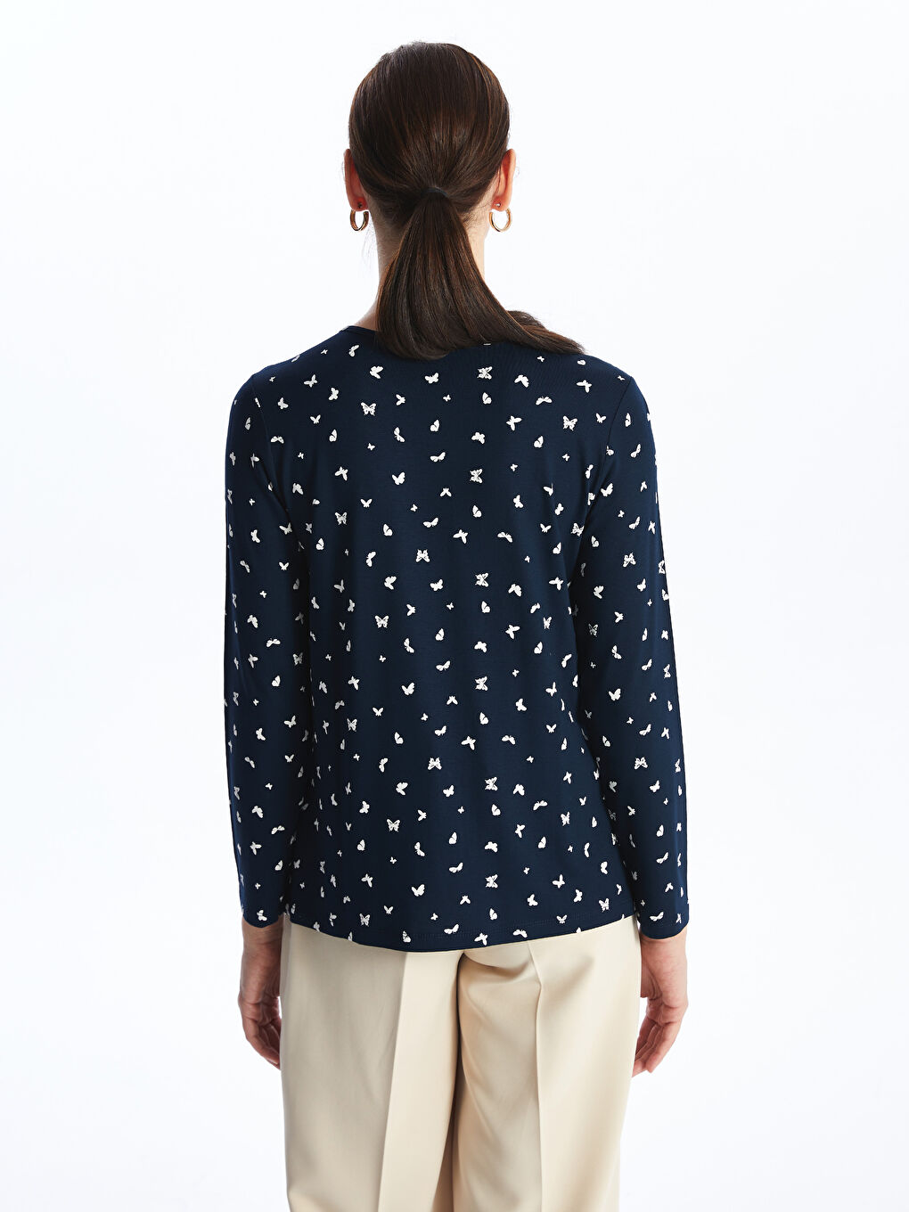 Crew Neck Patterned Long Sleeve Women's T-shirt -S4H107Z8-LSF