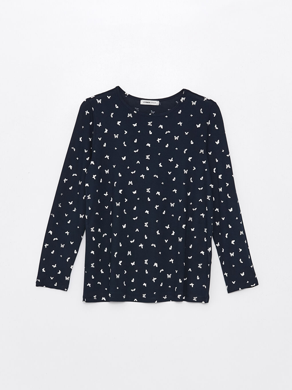 Crew Neck Patterned Long Sleeve Women's T-shirt -S4H107Z8-LSF