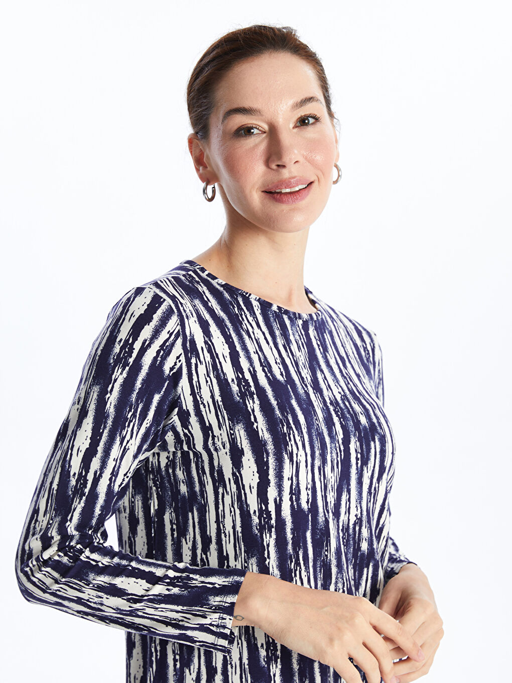 Crew Neck Patterned Long Sleeve Women's T-shirt -S4H107Z8-LSG