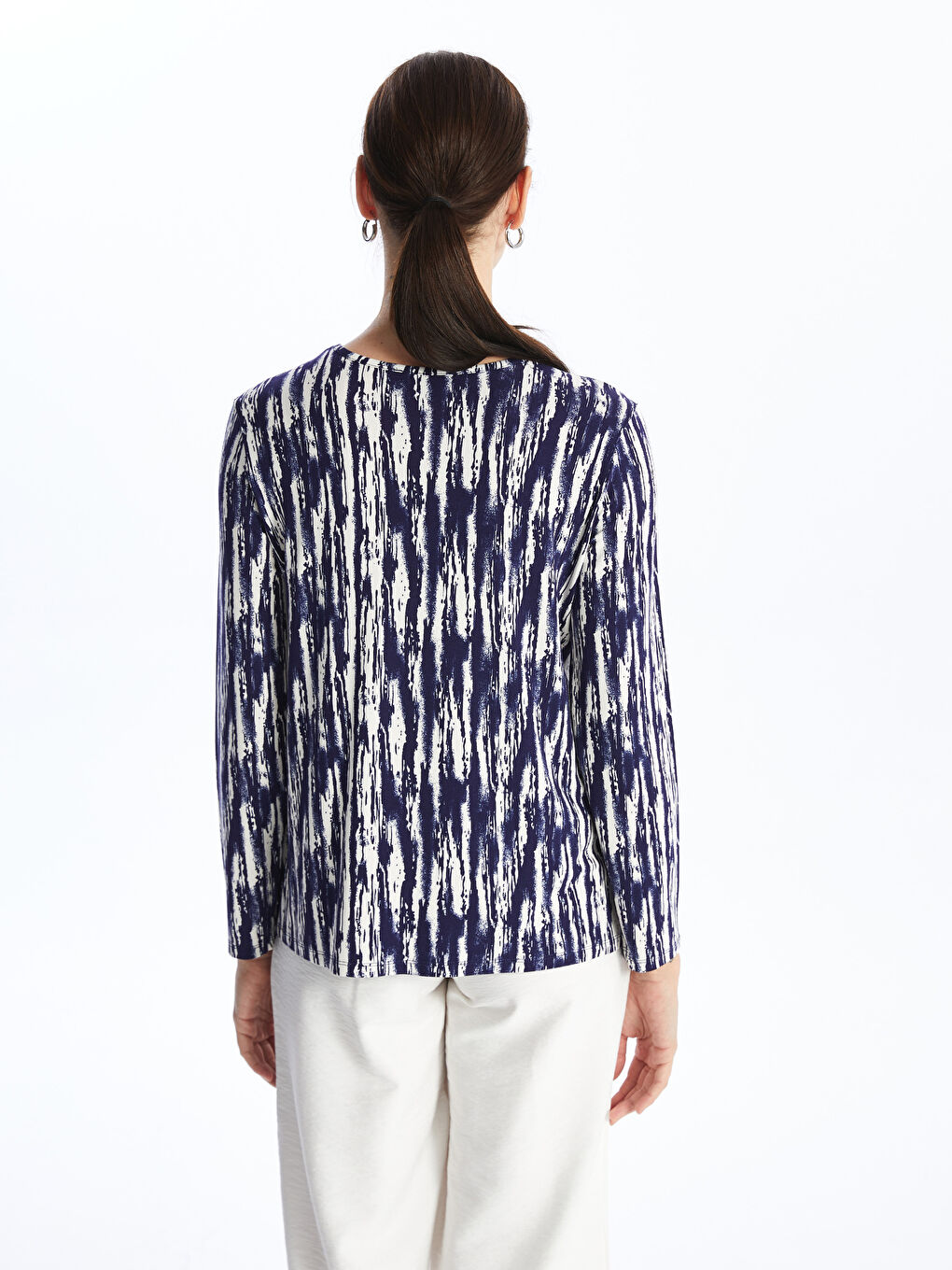 Crew Neck Patterned Long Sleeve Women's T-shirt -S4H107Z8-LSG