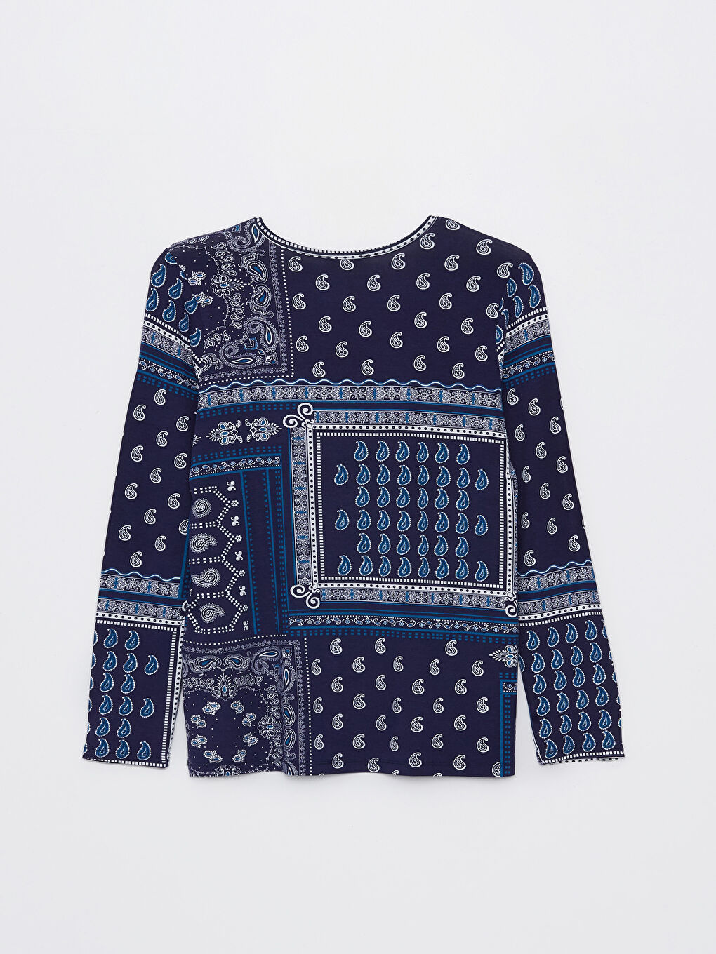 تي شيرت نساء كم طويل منقوش بكول مدور-6