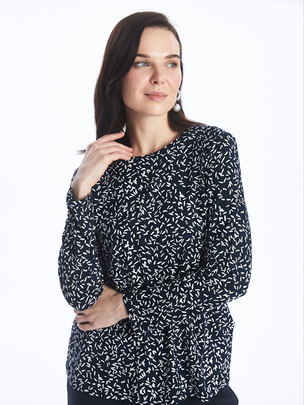Crew Neck Patterned Long Sleeve Women's T-shirt -S4H107Z8-LSJ