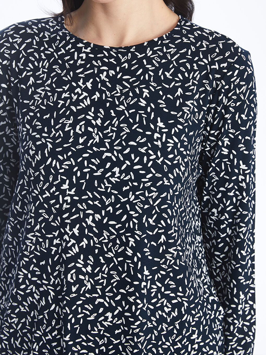 Crew Neck Patterned Long Sleeve Women's T-shirt -S4H107Z8-LSJ