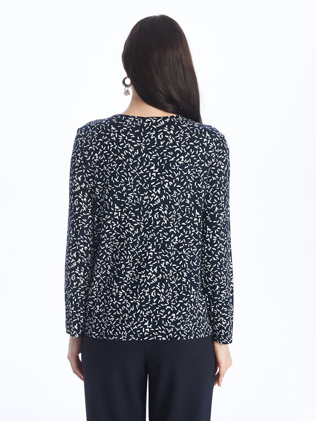 Crew Neck Patterned Long Sleeve Women's T-shirt -S4H107Z8-LSJ