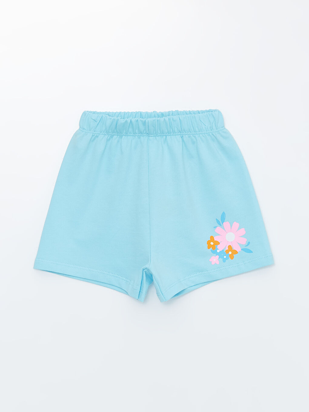 LCW Kids Mavi Beli Lastikli Çiçekli Kız Bebek Şort