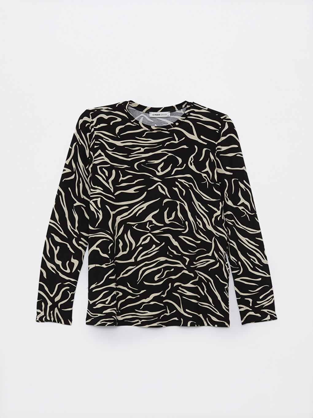 تيشيرت كم طويل منقوش بياقة دائرية للسيدات-5