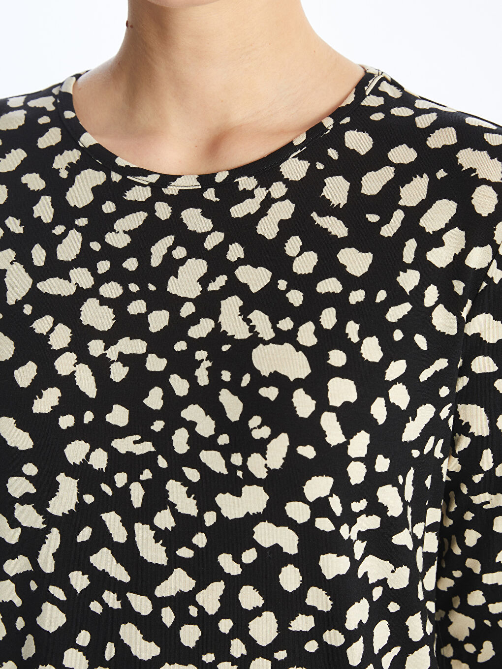 Crew Neck Patterned Long Sleeve Women's T-shirt -S4H188Z8-SW5