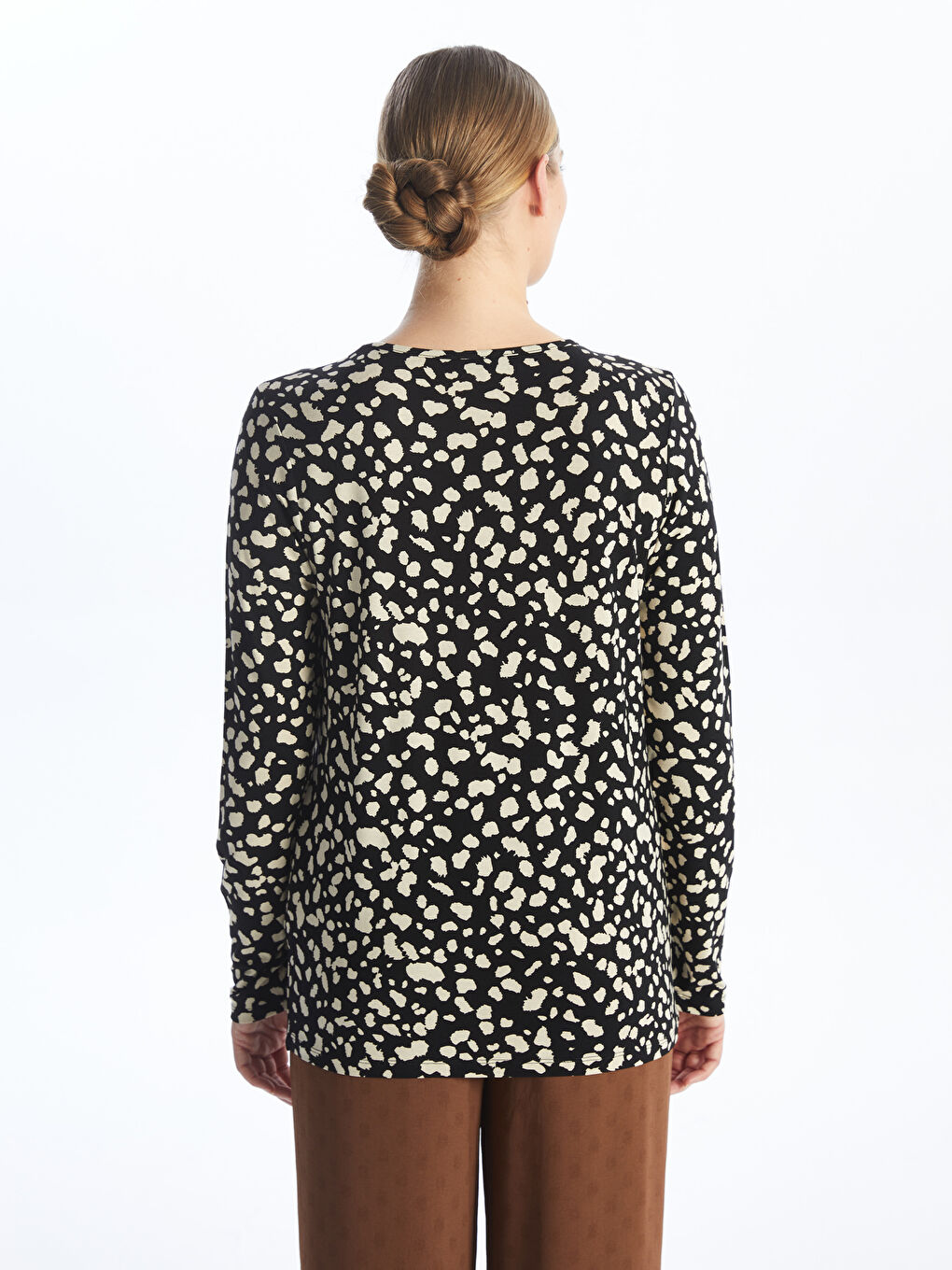Crew Neck Patterned Long Sleeve Women's T-shirt -S4H188Z8-SW5