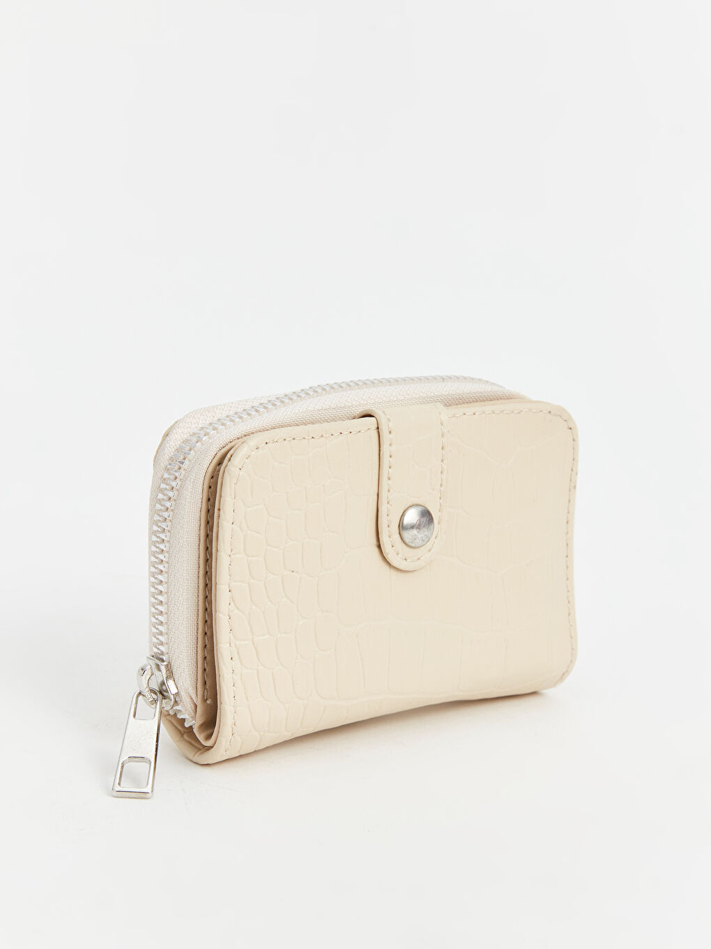 Ekru Deri Görünümlü Kadın Cüzdan-1