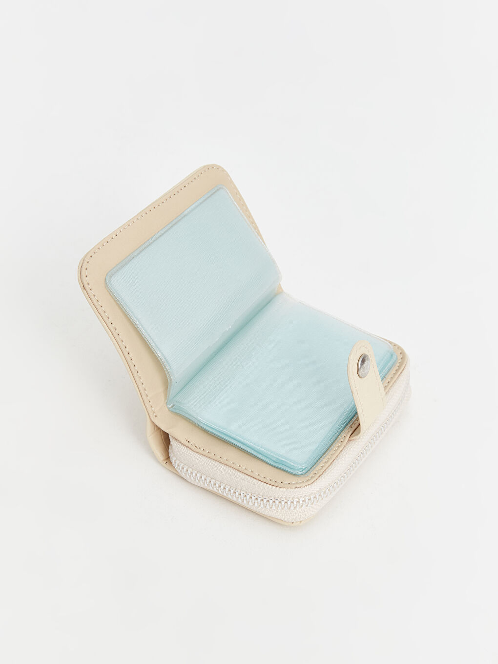 Ekru Deri Görünümlü Kadın Cüzdan-4