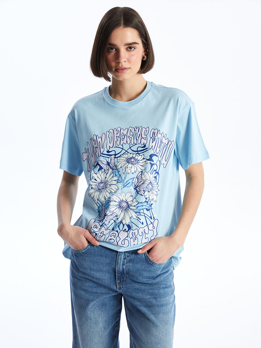 Crew Neck Printed Short Sleeve Women's T-shirt -S4H233Z8-VVD