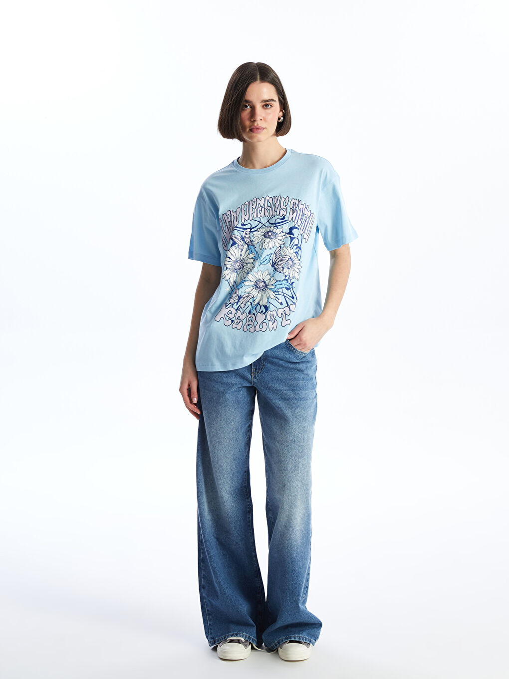 Crew Neck Printed Short Sleeve Women's T-shirt -S4H233Z8-VVD