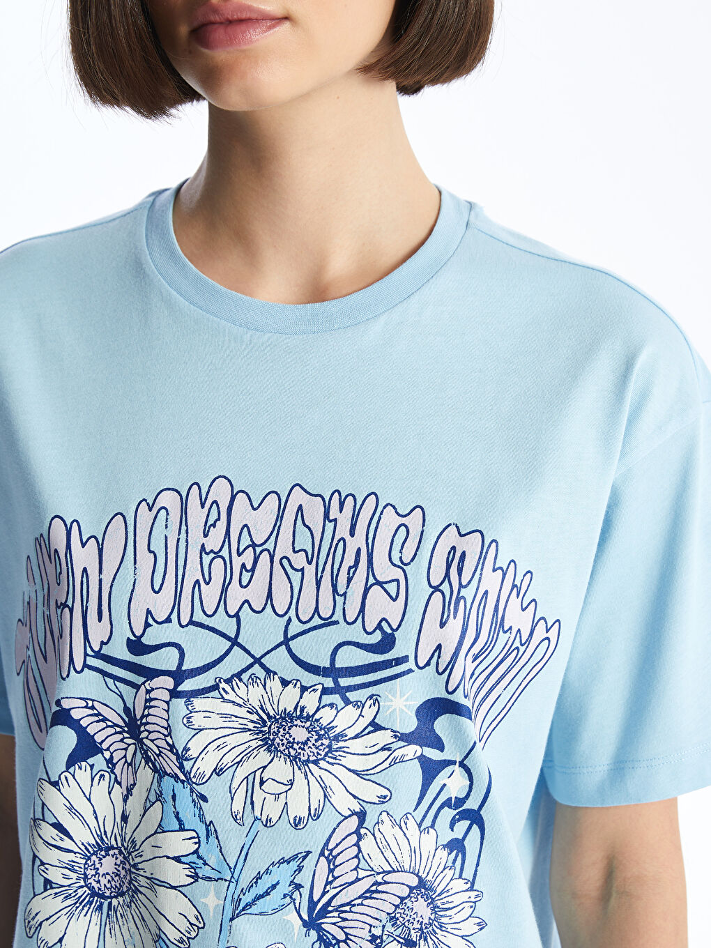Crew Neck Printed Short Sleeve Women's T-shirt -S4H233Z8-VVD