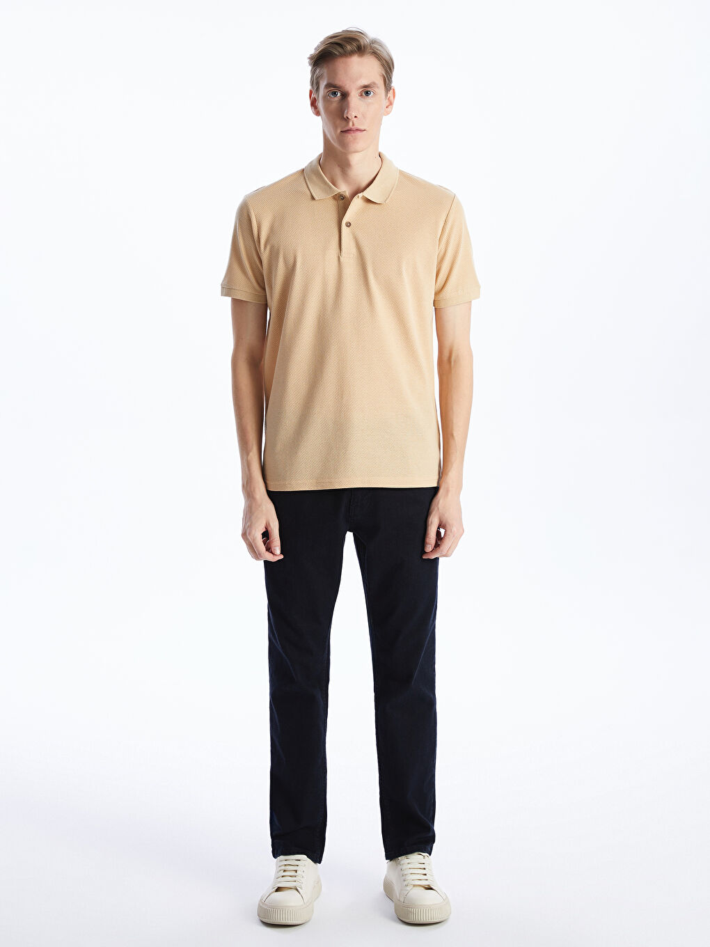 Kahverengi Polo Yaka Kısa Kollu Pike Erkek Tişört-1