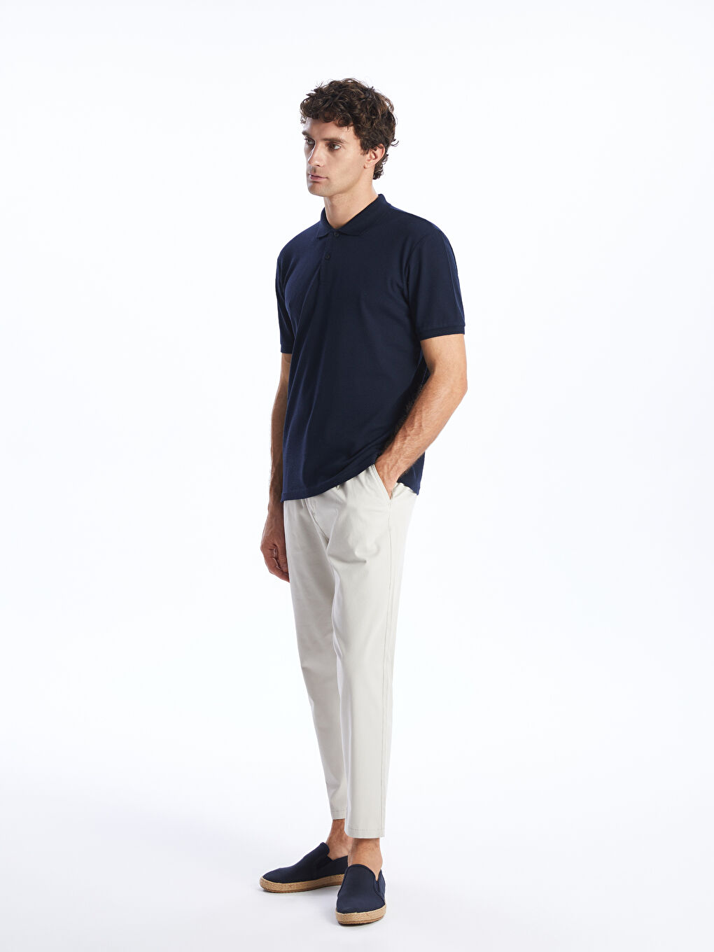 Lacivert Polo Yaka Kısa Kollu Pike Erkek Tişört-2