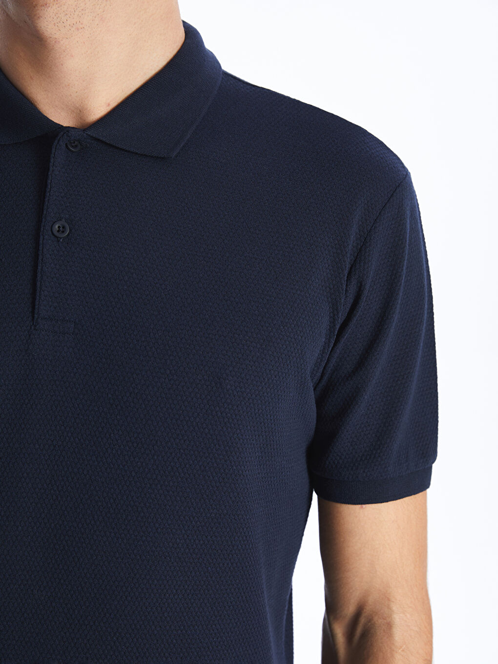 Lacivert Polo Yaka Kısa Kollu Pike Erkek Tişört-3