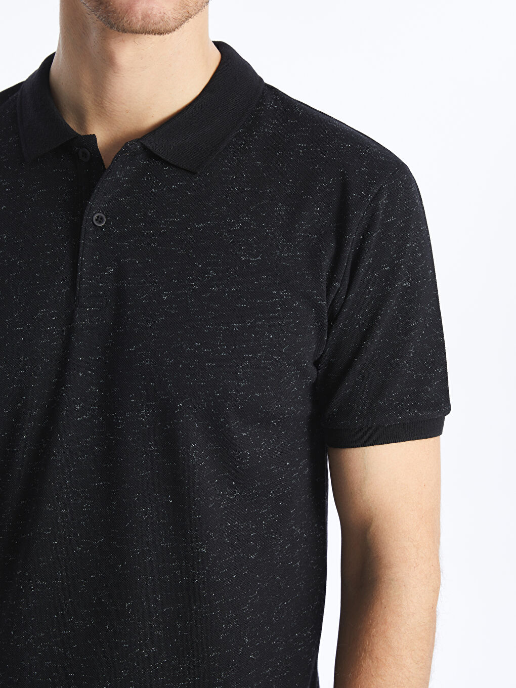Siyah Polo Yaka Kısa Kollu Pike Erkek Tişört-3
