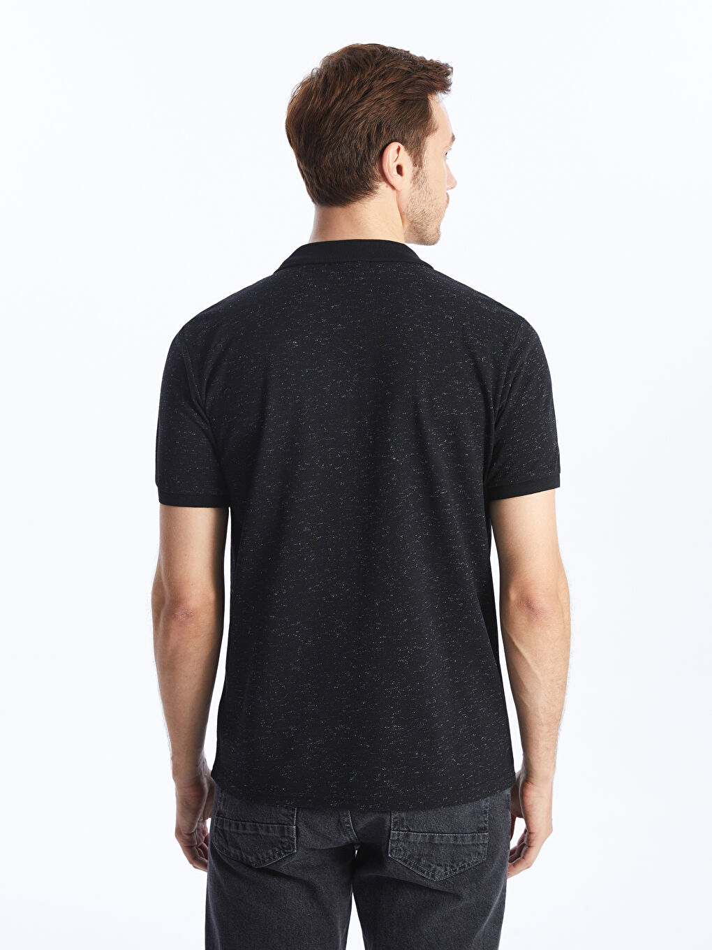 Siyah Polo Yaka Kısa Kollu Pike Erkek Tişört-4