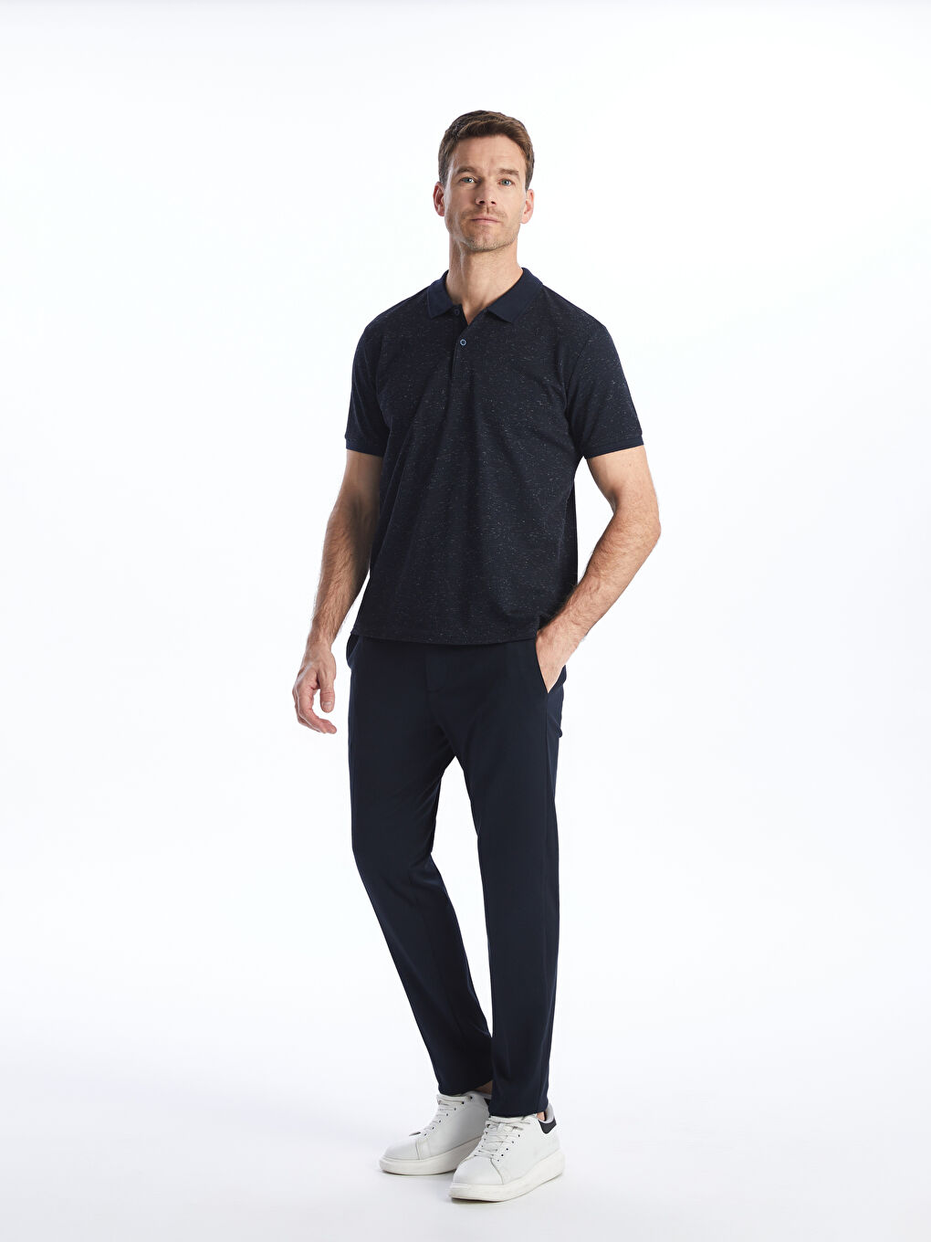 Lacivert Polo Yaka Kısa Kollu Pike Erkek Tişört-2