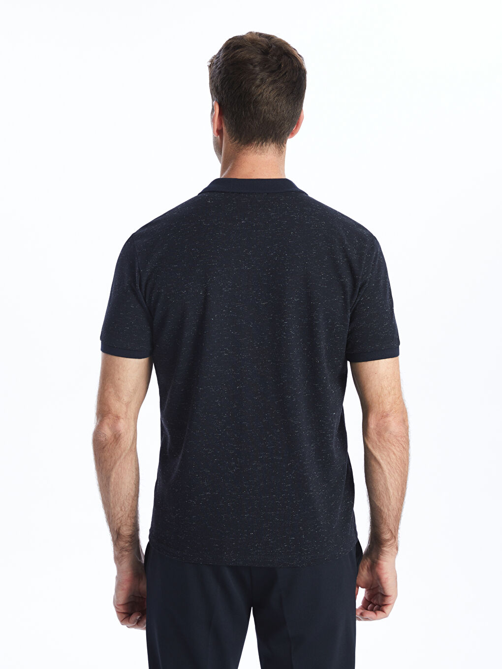 Lacivert Polo Yaka Kısa Kollu Pike Erkek Tişört-4