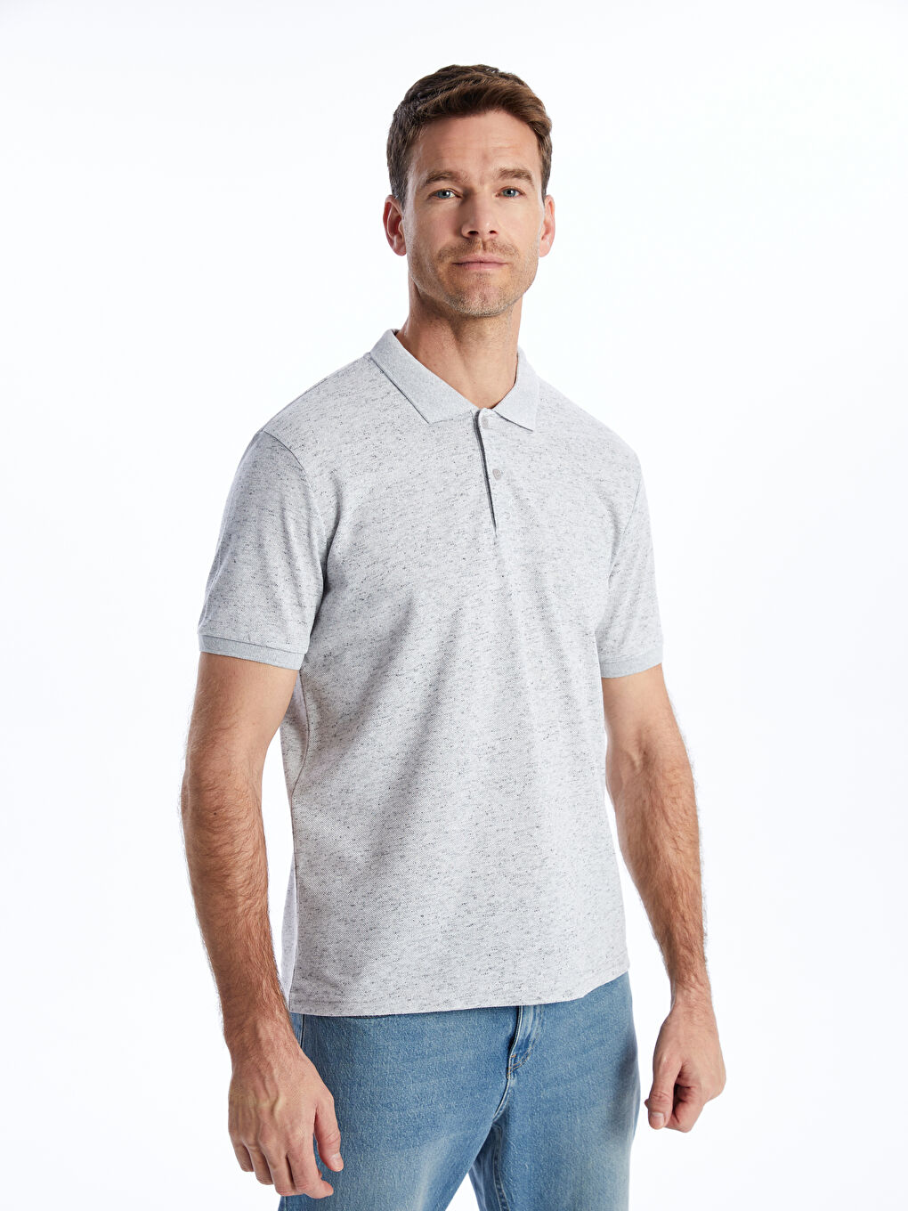 Gri Polo Yaka Kısa Kollu Pike Erkek Tişört