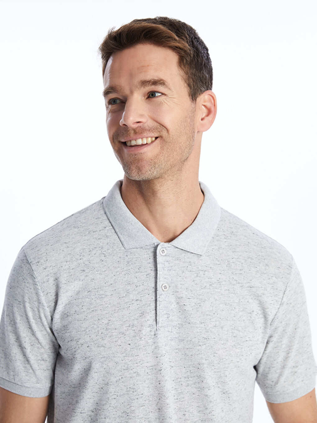 Gri Polo Yaka Kısa Kollu Pike Erkek Tişört-2