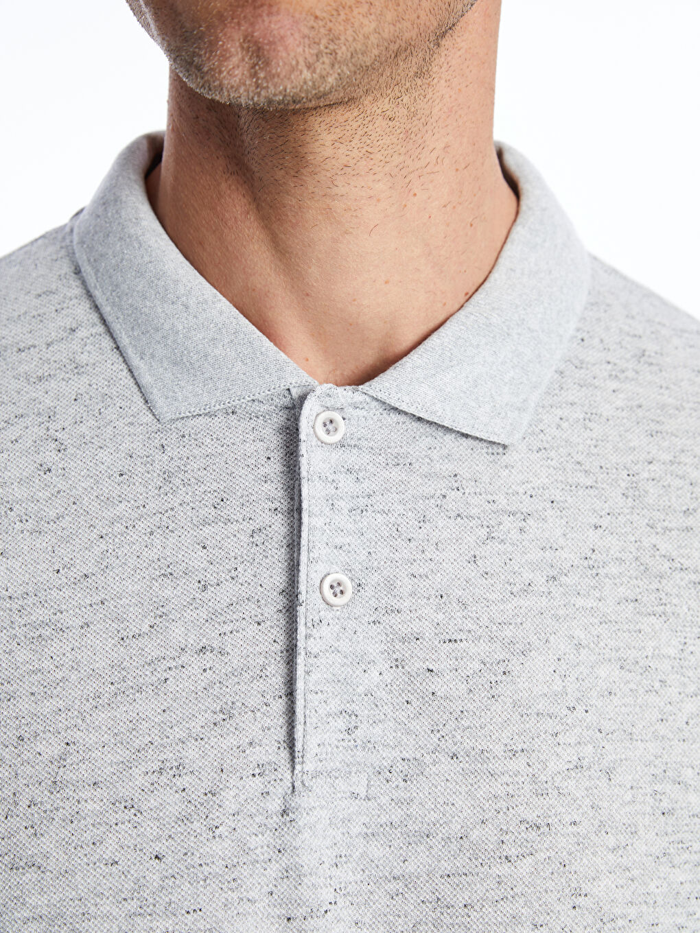 Gri Polo Yaka Kısa Kollu Pike Erkek Tişört-3
