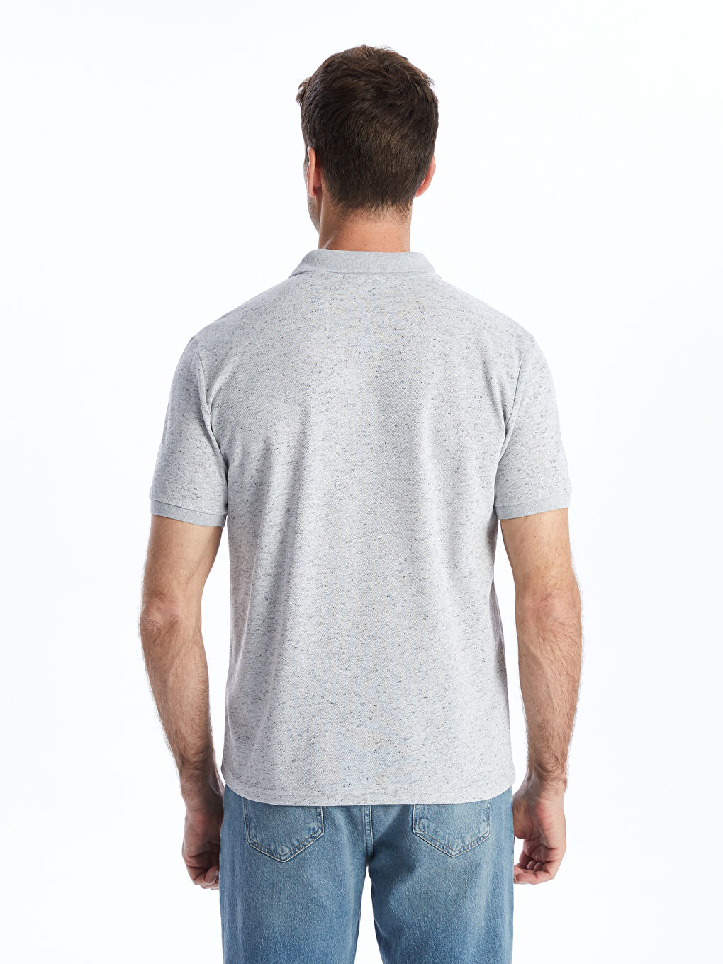 Gri Polo Yaka Kısa Kollu Pike Erkek Tişört-4
