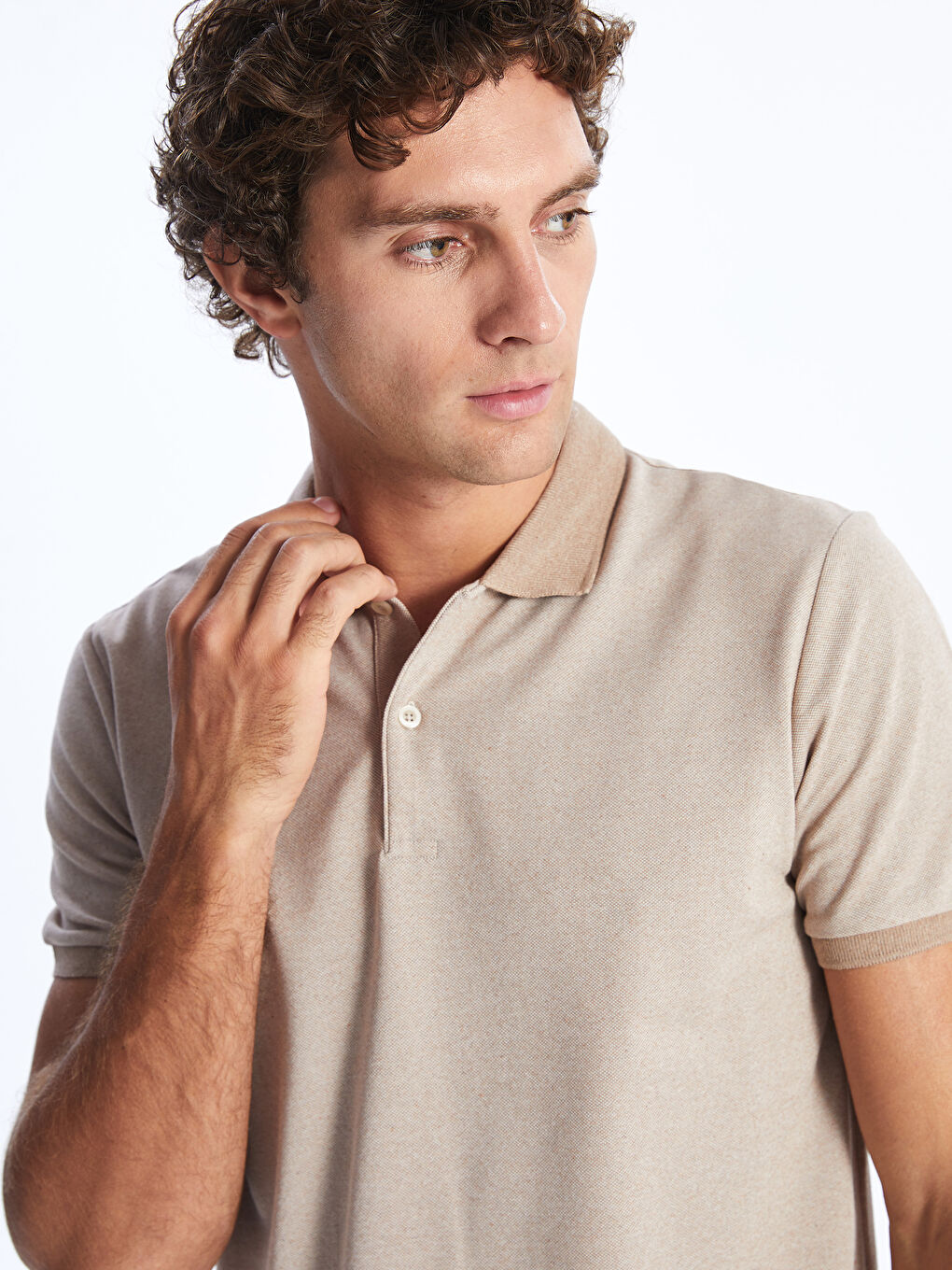 Kahverengi Polo Yaka Kısa Kollu Pike Erkek Tişört-1