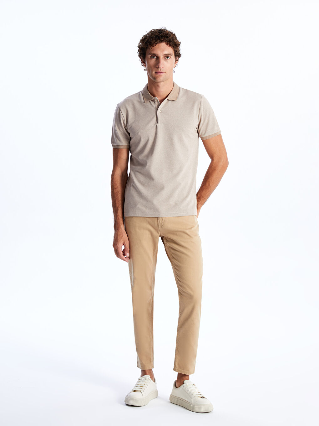 Kahverengi Polo Yaka Kısa Kollu Pike Erkek Tişört-2