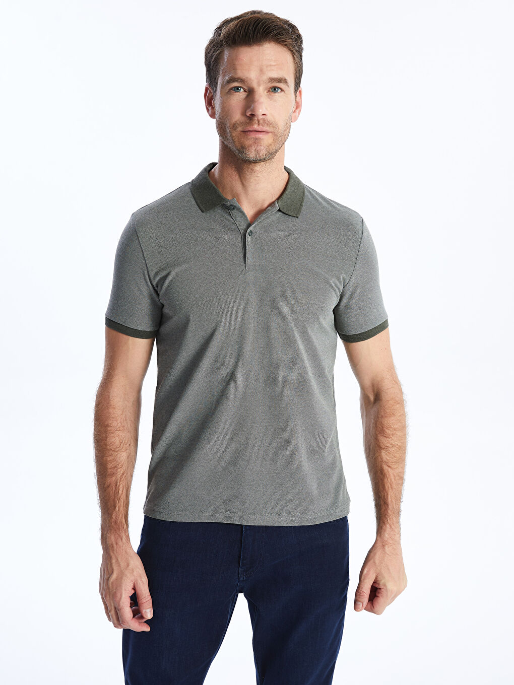 Haki Polo Yaka Kısa Kollu Pike Erkek Tişört