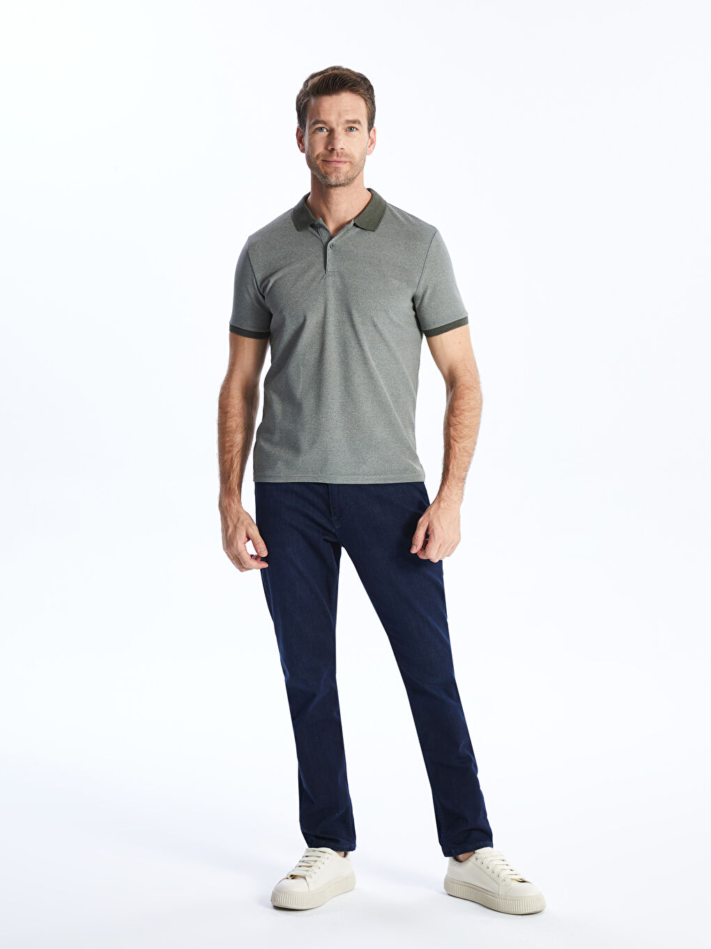 Haki Polo Yaka Kısa Kollu Pike Erkek Tişört-2