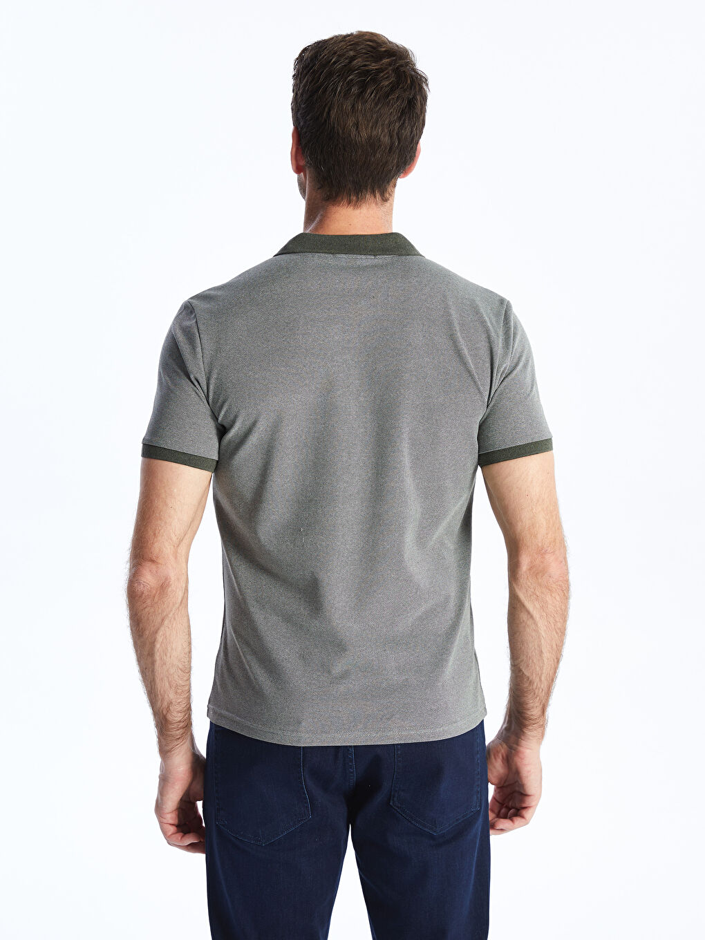 Haki Polo Yaka Kısa Kollu Pike Erkek Tişört-4