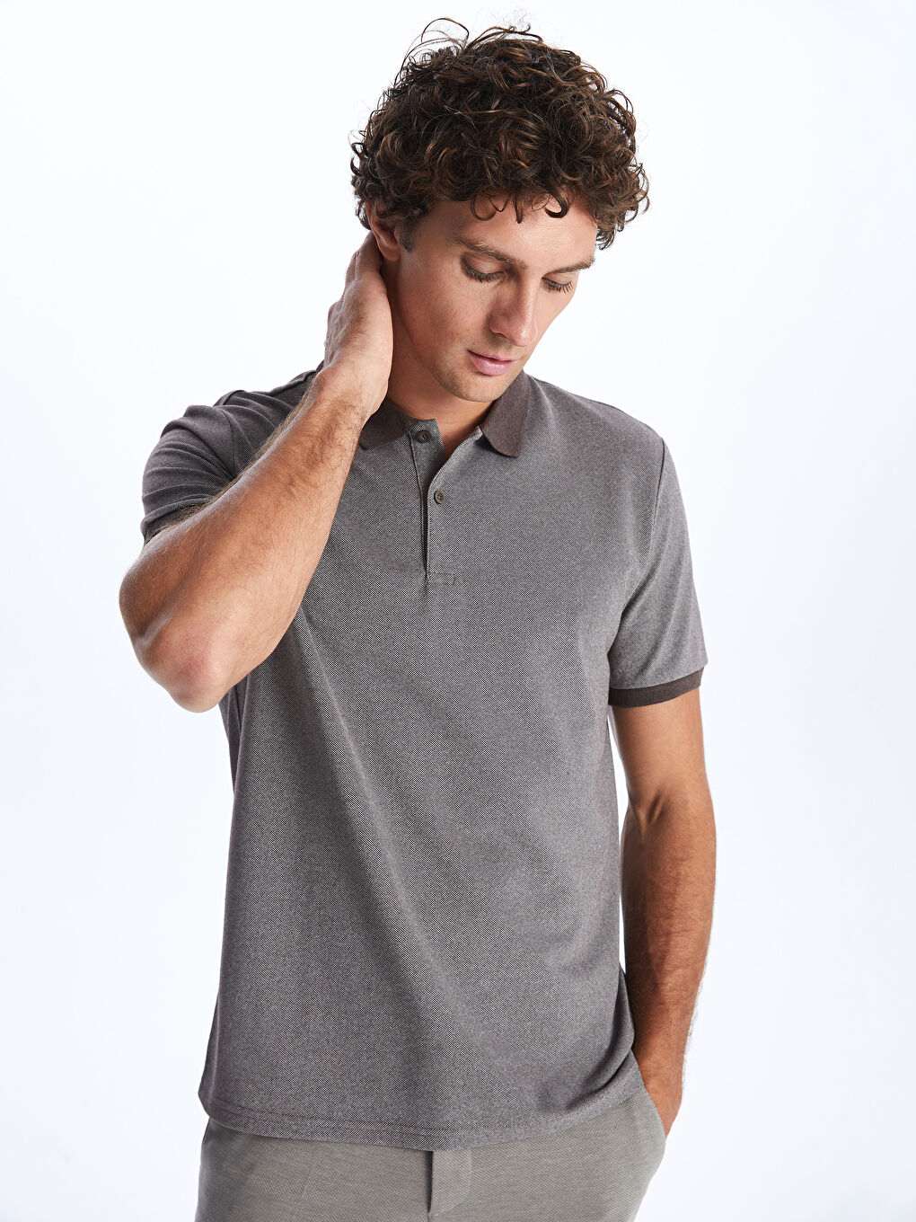 Kahverengi Polo Yaka Kısa Kollu Pike Erkek Tişört