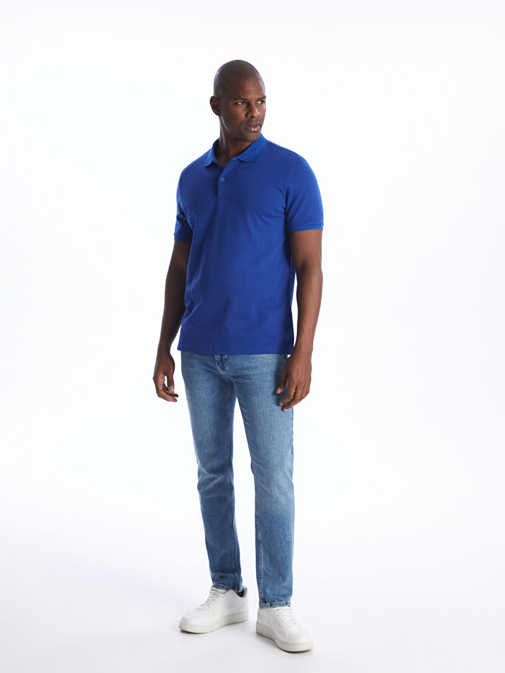 Mavi Polo Yaka Kısa Kollu Pike Erkek Tişört-2