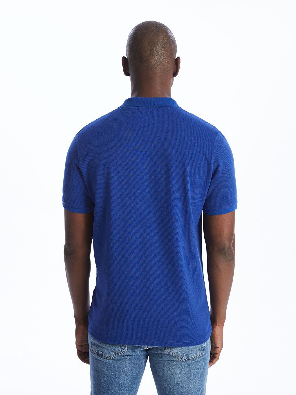 Mavi Polo Yaka Kısa Kollu Pike Erkek Tişört-4