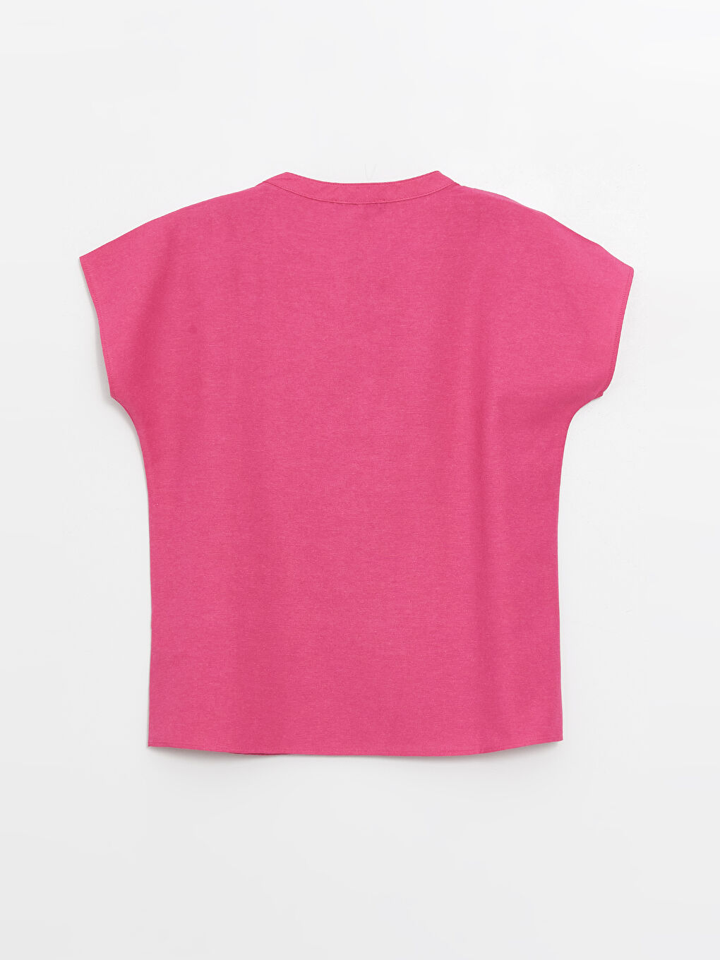 Fuşya Kaçık Yaka Düz Kısa Kollu Kadın Bluz-6