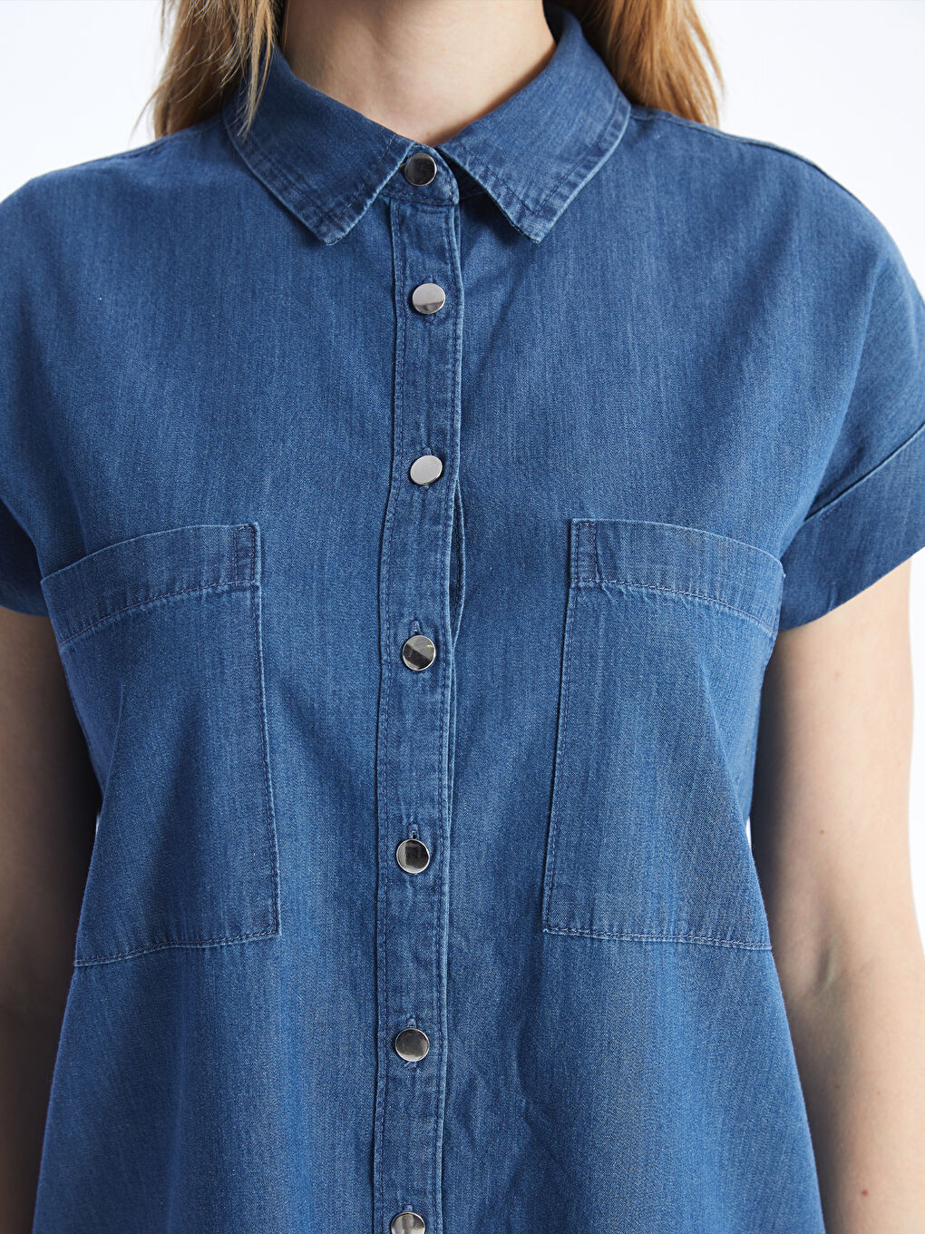 Plain Short Sleeve Women's Denim Shirt Dress -S4H363Z8-563
