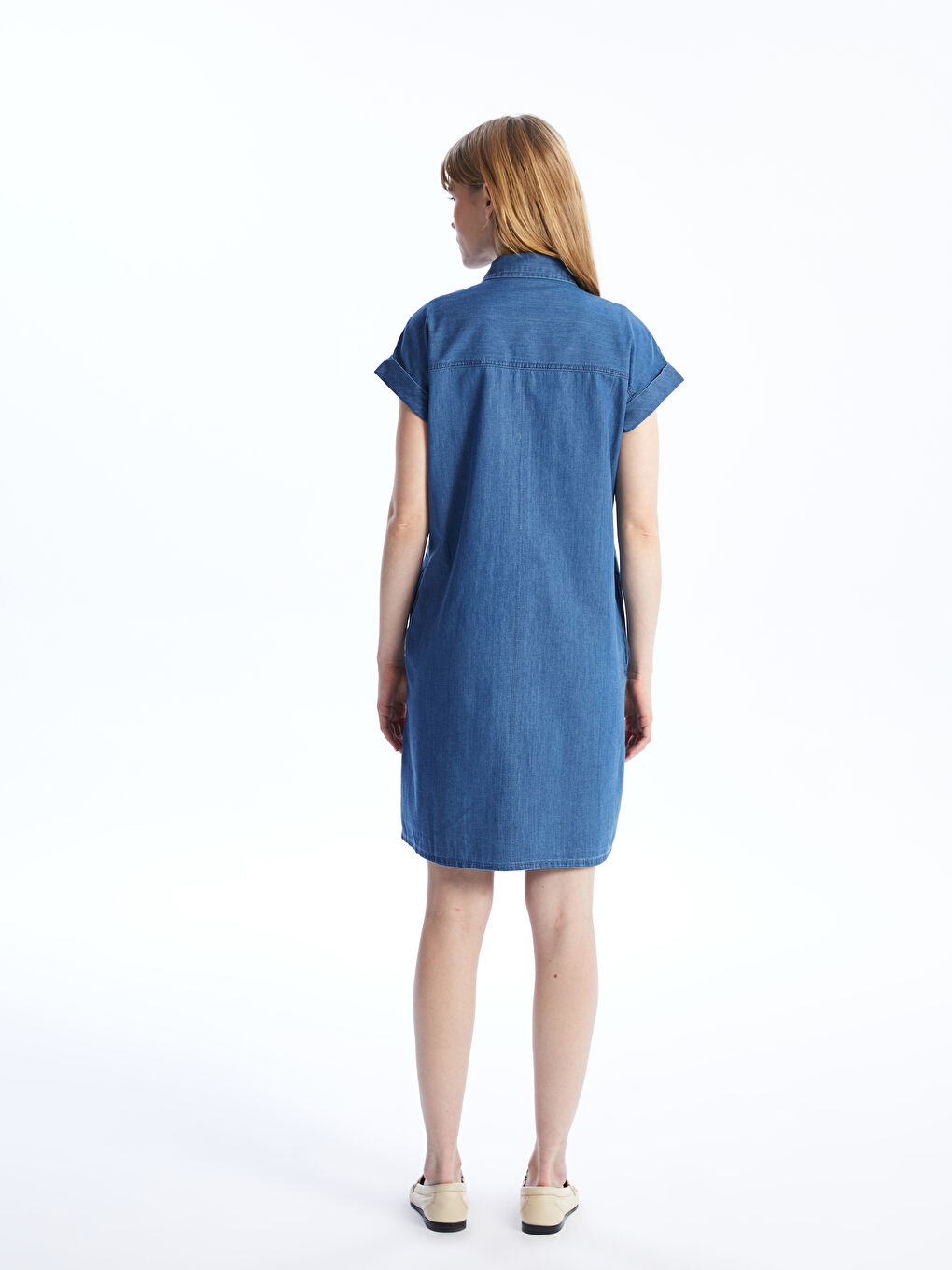 Plain Short Sleeve Women's Denim Shirt Dress -S4H363Z8-563