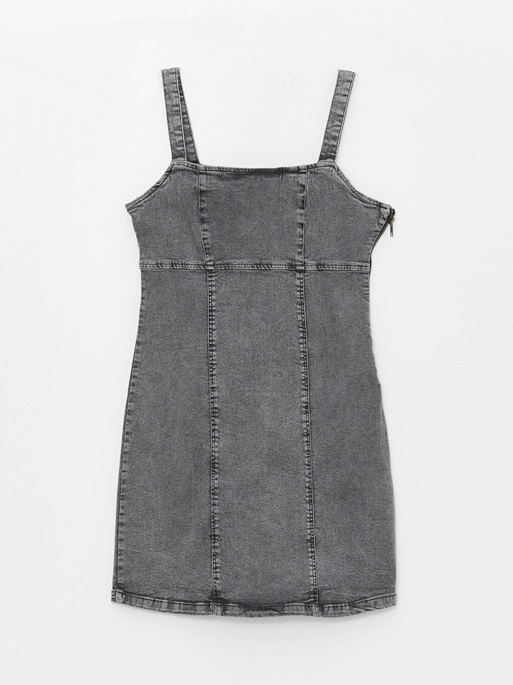 Square Collar Strappy Mini Denim Dress-5