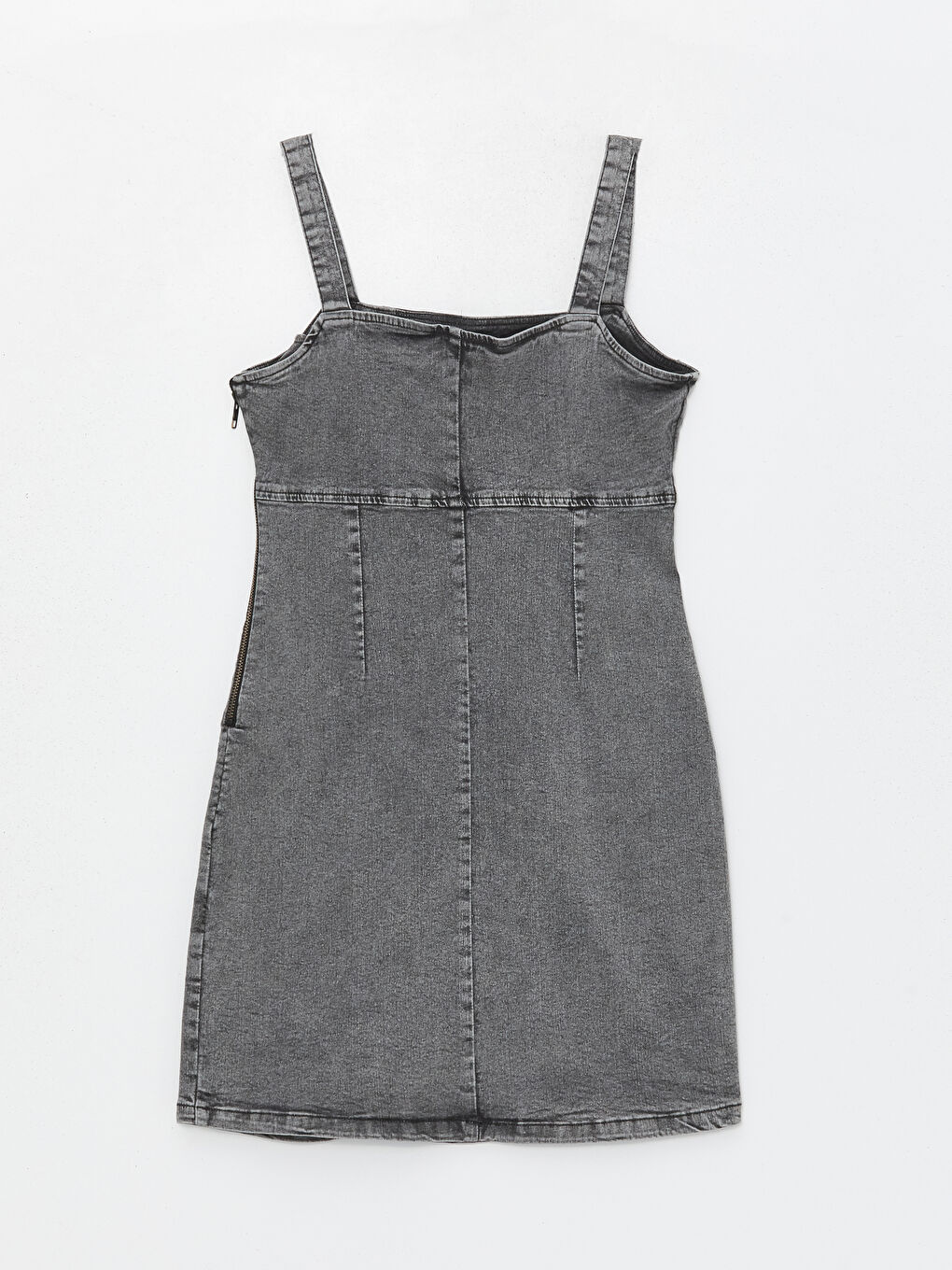 Square Collar Strappy Mini Denim Dress-6