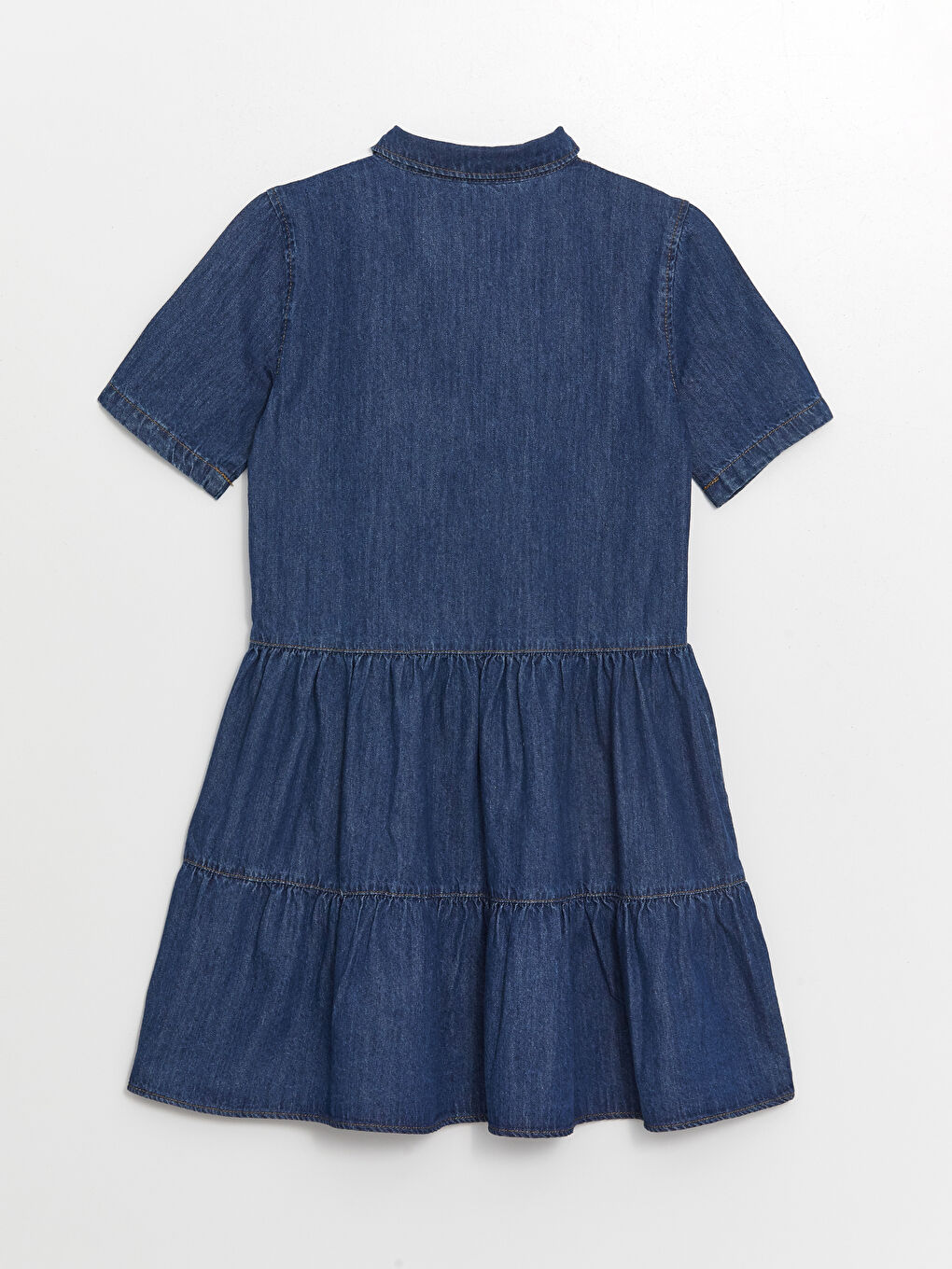 LC Waikiki Collared Neck Plain Short Sleeve Women's Denim Dress -S4H411Z8-507
