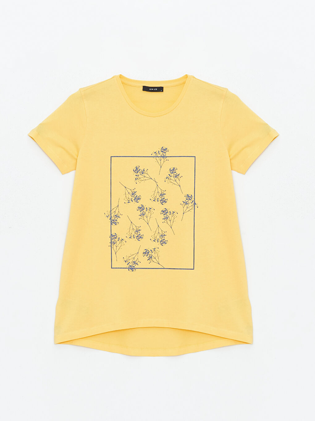 Sarı Bisiklet Yaka Baskılı Kısa Kollu Kadın Tişört-5